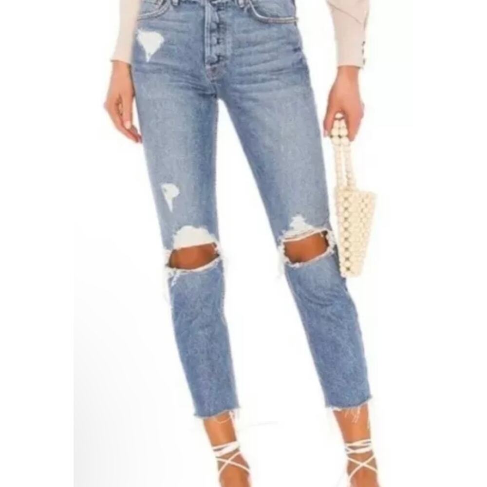 GRLFRND Size 27 Karolina Ripped Rigid Jeans Distressed High Waist  Denim raw hem